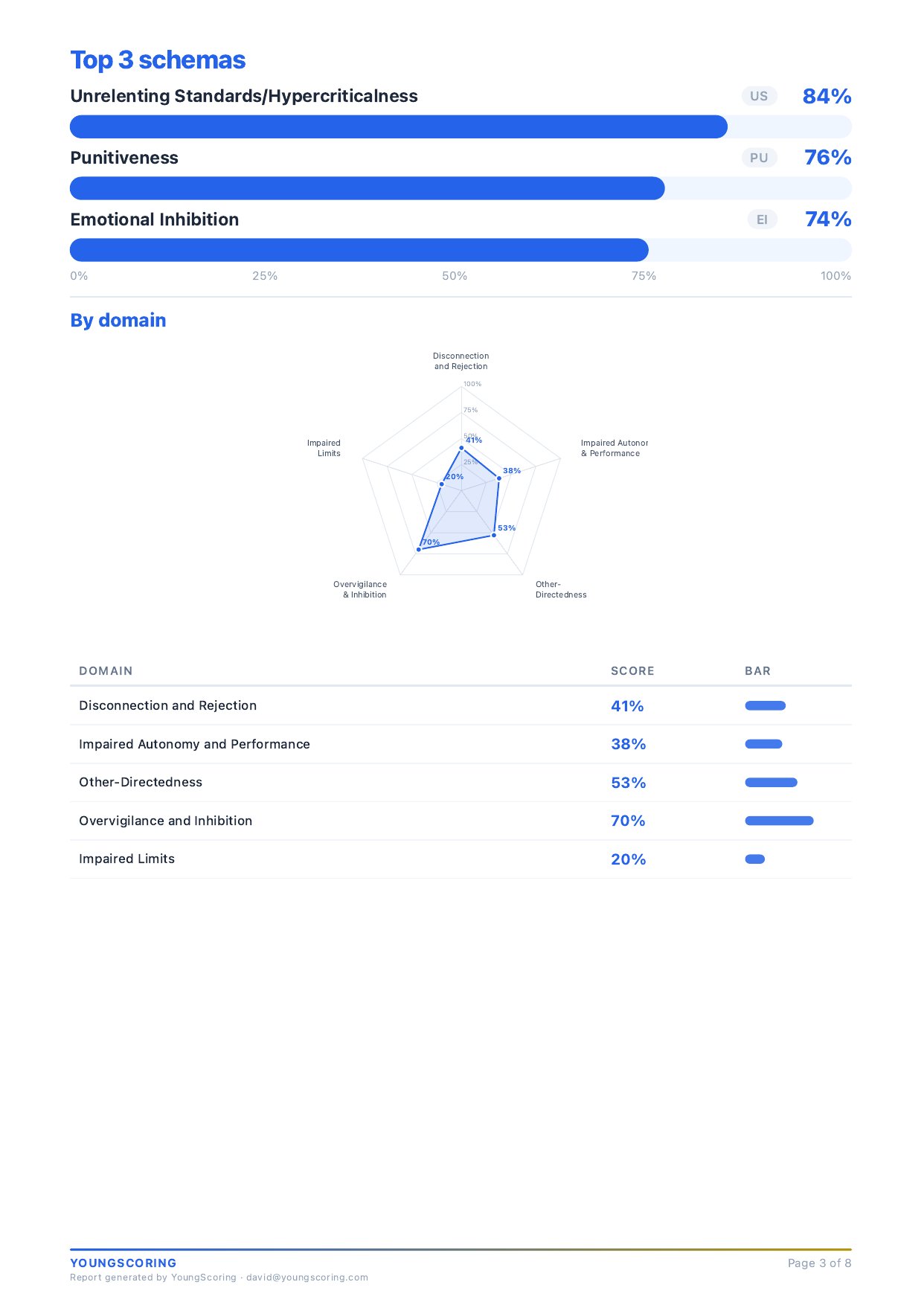 Page 3 of the YSQ report &mdash; Top&nbsp;3 + radar by domain